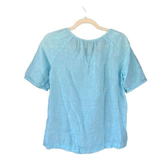 1696 Talbots‎ Aqua 100% Linen Short Sleeve Button Up Shirt Size XS - Picture 2 of 4